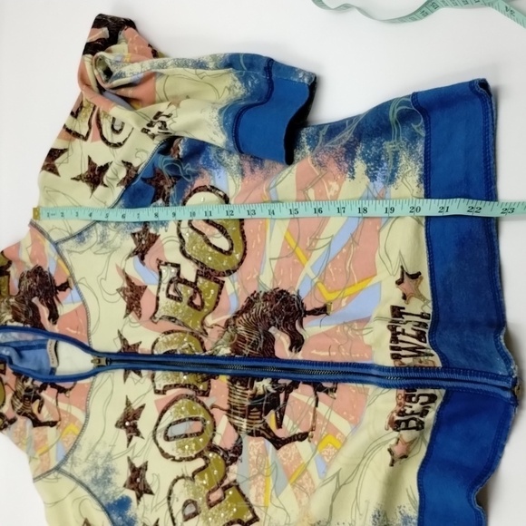 Moda USA Zip Jacket Rodeo Rhinestones Long Sleeve Blue Pink Large - Picture 7 of 10